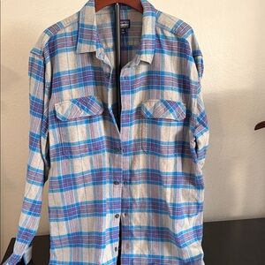 Patagonia Fjord Organic Cotton ShirtBlue, Cream & Purple Plaid Button-Down Shirt